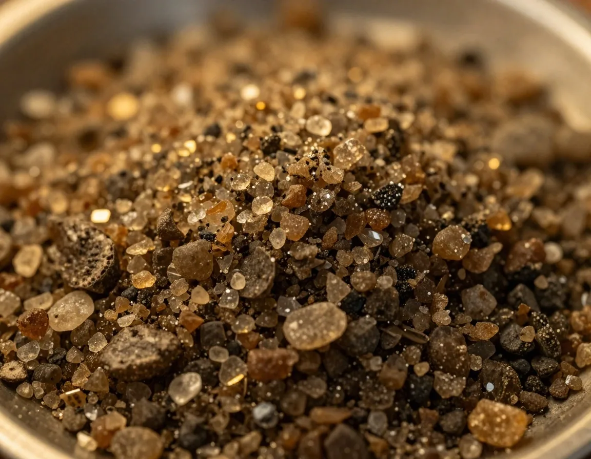 Mineral salt crystals on a dark plate